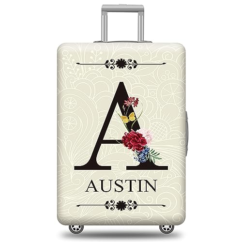 Floral Monogram Lette A Suitcase Cover Custom Initial Last Name Travel Luggage Cover Fits 22-24 Inch Pet Animal Washable Suitcase Protector