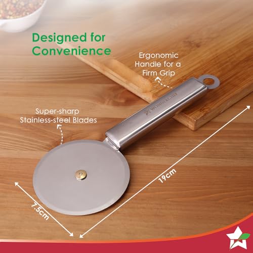 Image of Wonderchef Ambrosia Pizza and Sandwich Cutter | Food-Grade Stainless-Steel Blades and Handle | Built-in Finger Guard | Multi-Purpose Use for Roti, Paratha, Dough | Dishwasher Safe | 1-Year Warranty