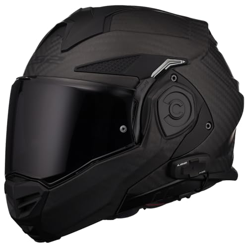 LS2 Helmets Advant X Carbon Fiber Modular Helmet with Integrated Cardo 4X Bluetooth (Matte Black...