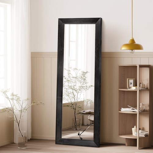 Image of 58x22in Full Length Mirror, Rustic Black Beveled Wood Frame