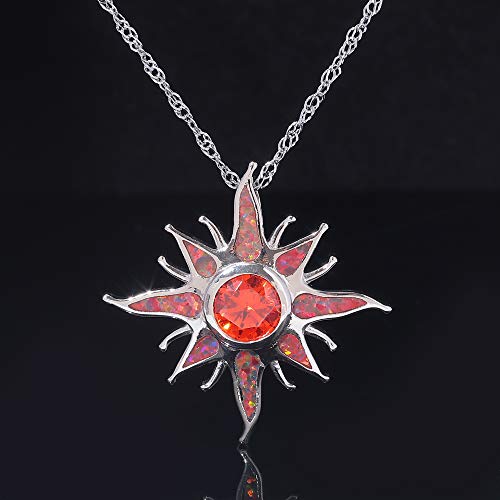 CiNily Created Orange Fire Opal Orange Garnet Rhodium Plated Women Jewelry Gemstone Pendant Necklace 1 1/4"4