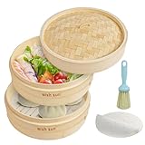 WISH SUN せいろ 18cm セイロ 2段 セット 蒸篭 蒸籠 天然竹 せいろ蒸し器 蓋付き 専用シート50枚付 竹せいろ 一人暮らし用 点心・野菜蒸しに適