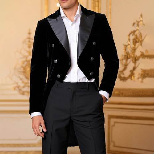 Men Elegant Velvet Suit Tailcoat Banquet Wedding Suit Stage Dress Jackets Open Front Long Sleeves Party Blazer3