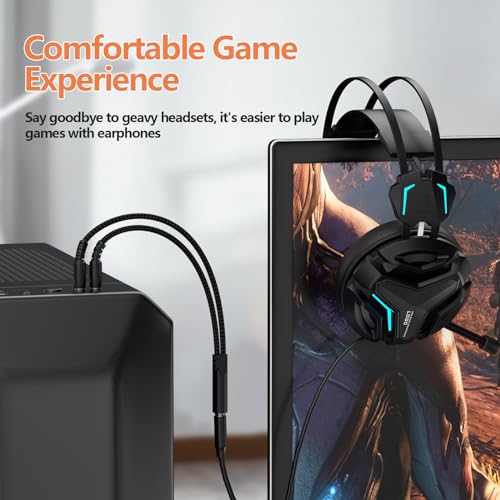 KOOPAO Headphone Splitter Mic and Audio for Computer, 1 TRRS Female to 2 Stereo Male Y Splitter Cable for Single Jack Earphone to Connect with PC Laptop, Braided Black