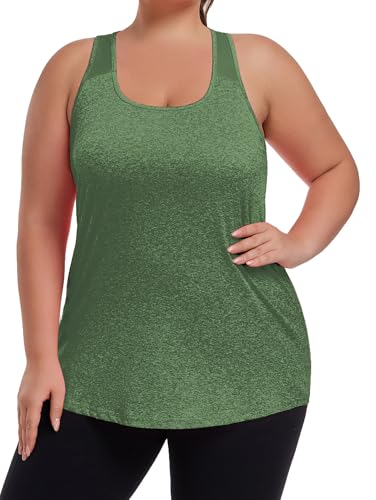 Women's Plus Size Athletic Tank Tops Racerback Workout Flowy Tops Yoga Running Sleevelss Summer Shirts Loose3