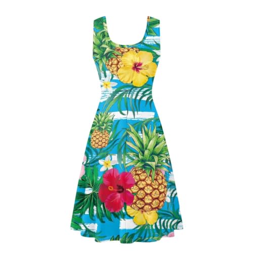 Image of Women Stylish Tank Dresses Sleeveless Round Neck Midi Casual Dress with Pocket for Summer
