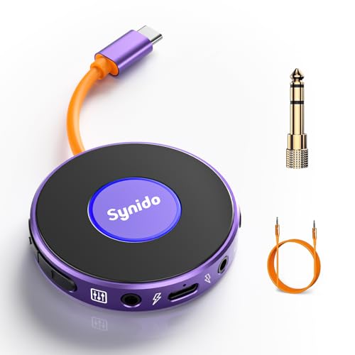 Synido Portable Guitar Audio Interface with USB-C 24bit, 48kHz Mini Interface for DJ Audio Output...