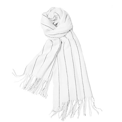 Divine Shield Echarpe Petites Rayures Femme XL 130x70cm Foulard Châle Cape Frange Vintage Automne Hiver Chaud Gris et écharpe élégant Hiver (Blanc)