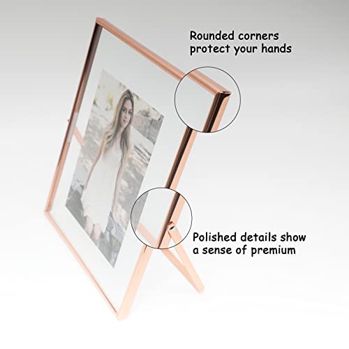 Ahago Floating Picture Frame (Rose Gold, 8"X10") , For Multiple Photo Sizes (7X9, 6X8, 5X7), Vertical Adjustable Tabletop Photo Frame, Classy Gift Choice For Halloween, Thanksgiving, Christmas, Home Or Wedding Decoration #TOP2