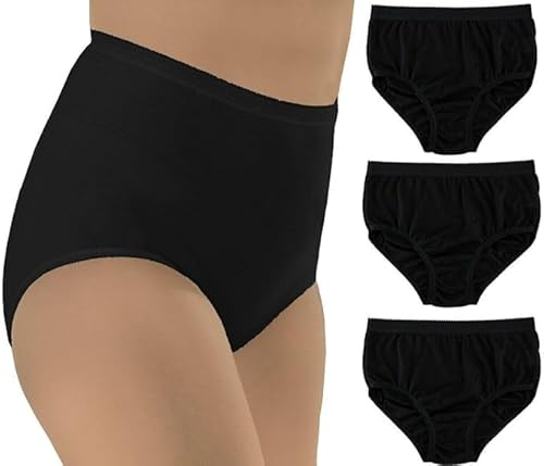 CHAAL® 3 Plain Brief Women's Brief full Combed Cotton Briefs Knickers Ladies Full Maxi Soft Stretchy Briefs Girls Cotton Pants Womens Underwear Girls Knickers, Ideal for daily wear Size 18 Black