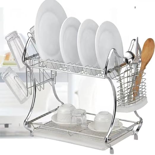 Mokshith Dish Drying Rack, 2 Tier Dish Racks For Kitchen Counter, Durable Kitchen Drying Rack With Drainboard, Glass Holder, Utensil Holder - Carbon Steel (Stainless Steel) (B0D767KMRF) Amazon Price History, Amazon Price Tracker