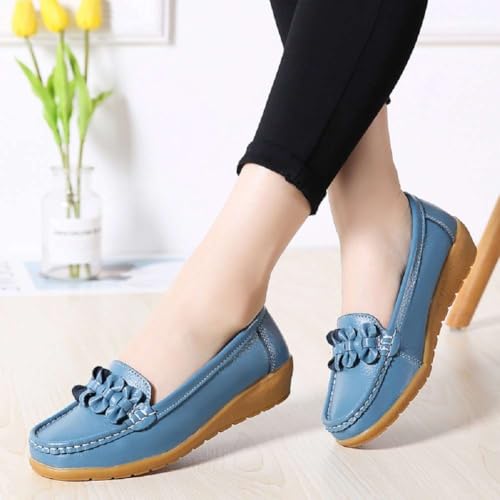Image of Women's Genuine Leather Platform Loafers Classic Casual Comfort Slip-On Shoes Soft Sole Dress Shoes