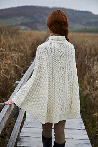 Image of SAOL 100% Merino Wool Cable Knit Ladies Irish Aran Poncho Cardigan