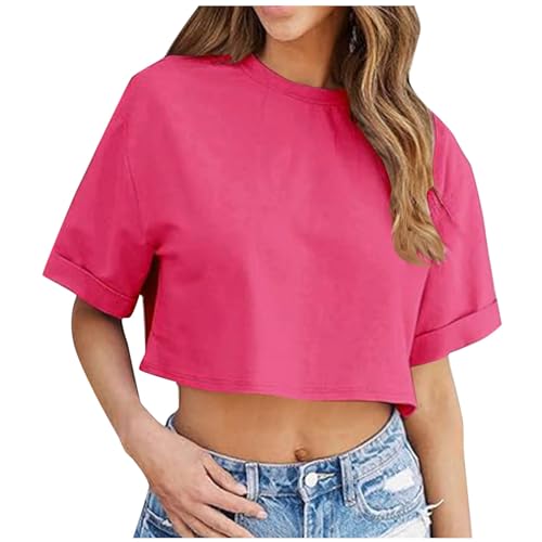 Womens Cropped T-Shirts Trendy Summer Tees Cute Casual Juniors Crop Tops Y2K Teen Girls Short Sleeve Crewneck Shirts