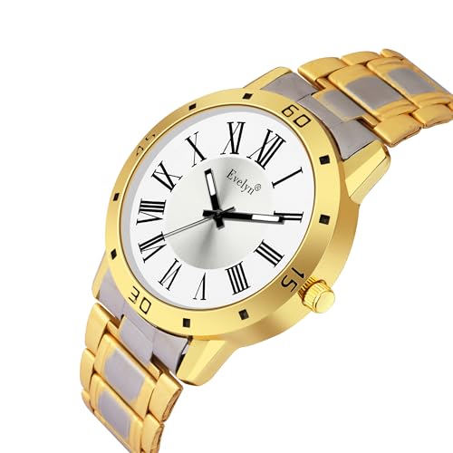 Image of Evelyn Men's Watch, Two-Tone Gold and Silver Analog Watch, Roman Numerals, Metal Band Eve ST 22