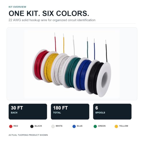 TUOFENG 22 AWG Solid Wire Kit, 6 Colors, 30 ft Each - Image 4