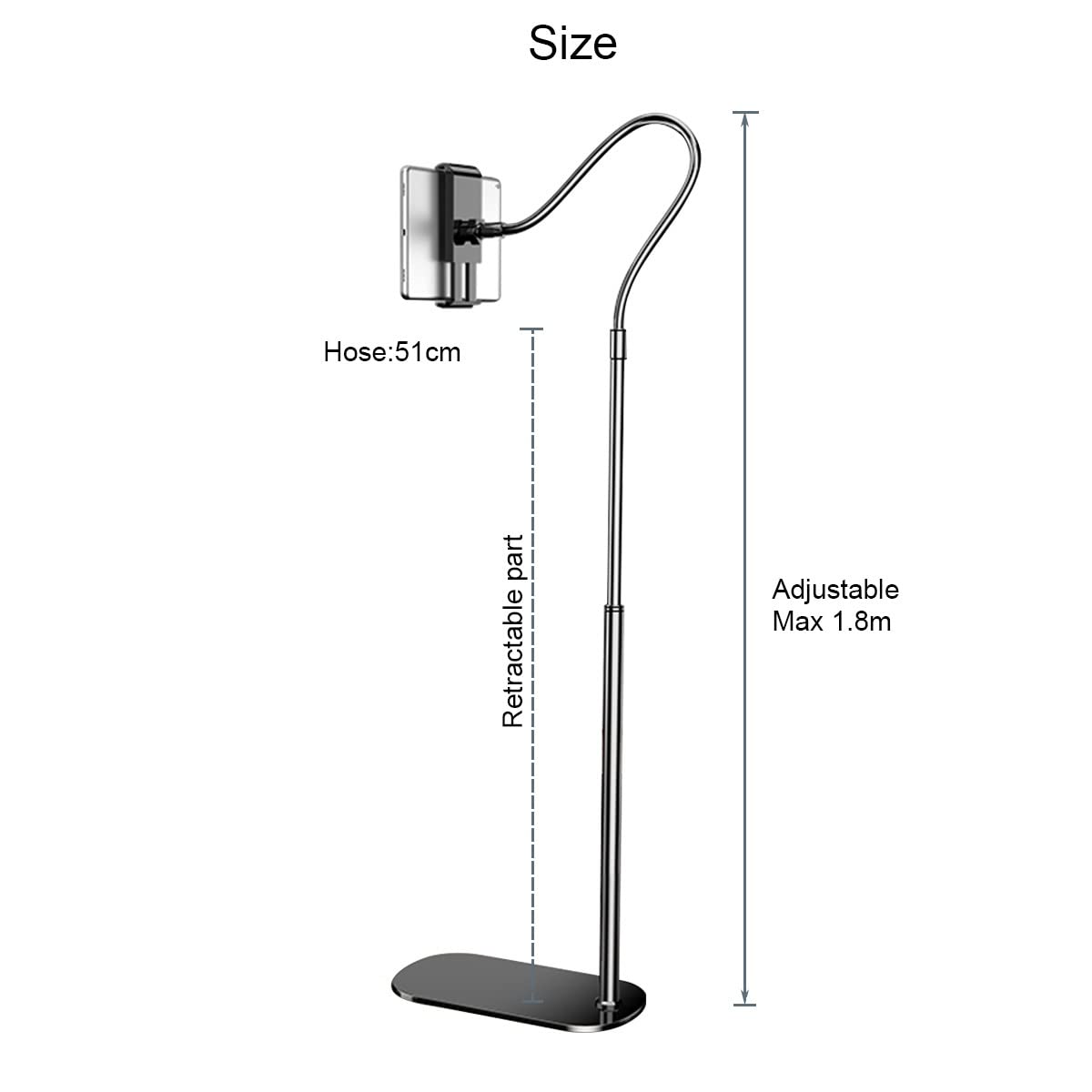 Supporto per computer, Altezza regolabile, supporto a collo d'oca for dispositivi da 4-10, 9"(1.8m Height)