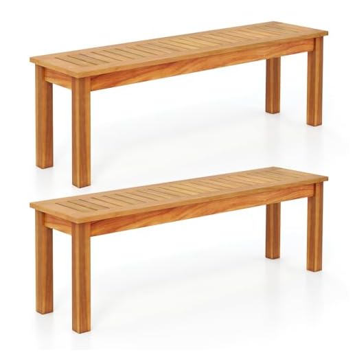 Giantex 52" Acacia Wood Outdoor Bench with Slatted Seat and Solid Wood Legs, 794Lbs Capacity, 2-Pack Outside Wooden Backless Park Bench for Patio, Entryway, Backyard, Porch, Garden