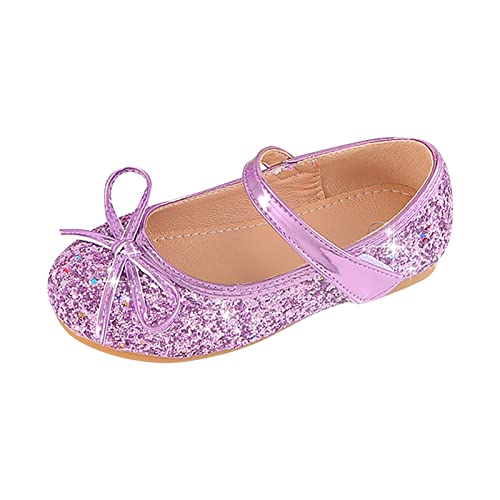 Children's Girls Wedding Shoes Flower Child Shoes Sequins Fine Glitter Bow Girl Princess Shoes Metallic Sandals