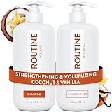 Routine Wellness Shampoo & Conditioner Set - Strengthening & Volumizing for Thinning Hair - Promotes Full, Voluminous, Healthy Hair - Coconut & Vanilla (Pack of 2)