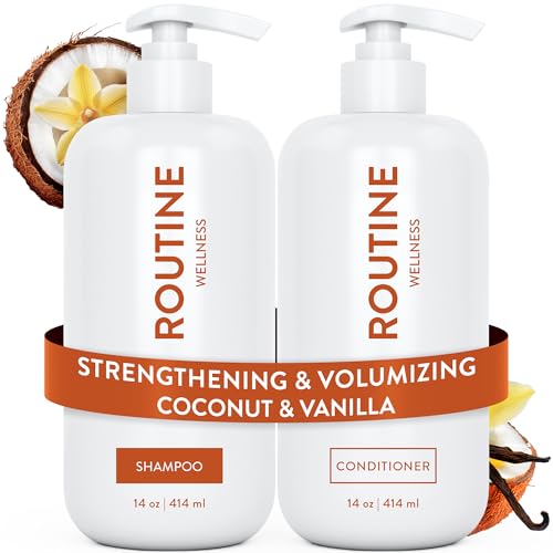Routine Wellness Shampoo & Conditioner Set - Strengthening & Volumizing for Thinning Hair - Promotes Full, Voluminous, Healthy Hair - Coconut & Vanilla (Pack of 2)