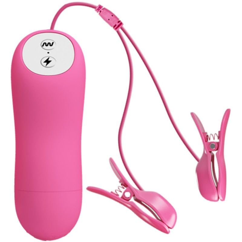Pince tétons vibrante et choc électrique fuchsia pour stimuler la sensibilité