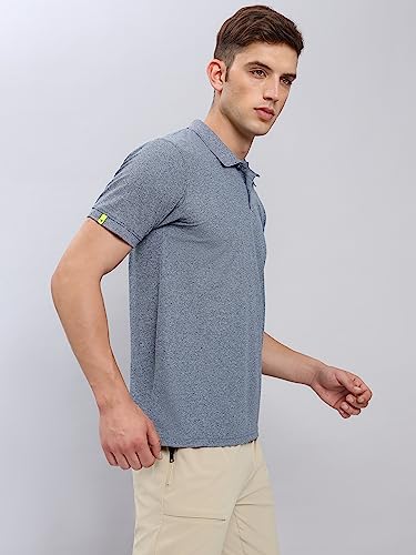 Image of TECHNOSPORT Men's Polyester Slim Fit Self-Design Short Sleeve Polo Matpiq T-Shirt with Anti Microbial, Techno Dry for Regular and Casual Use