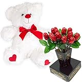 Valentines Day Gift Basket | Teddy Bear Plush 12 Inches (Color may Vary) & A dozen Belgian Milk...