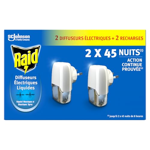 Raid Recharge Diffuseur Électrique Liquide - Répulsif Moustiques et Moustiques Tigres 90 Nuits -...