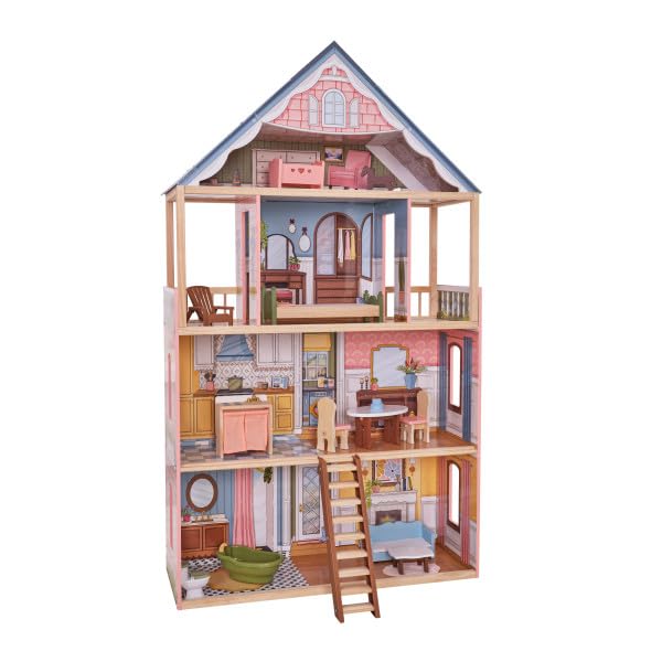 KidKraft Charlotte Classic Wooden Dollhouse with 15 Accessories, for 12' Dolls