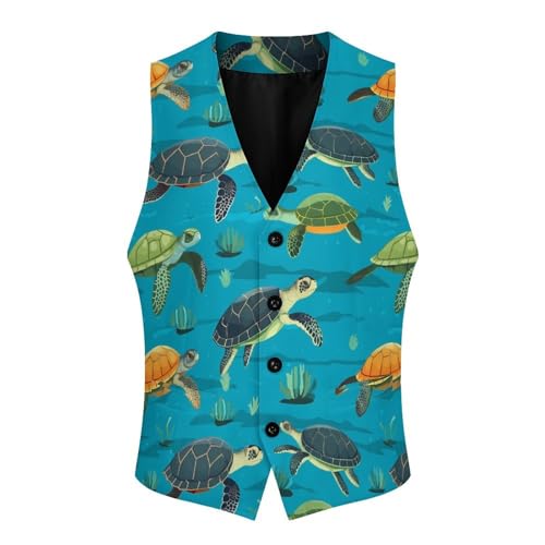Sea Turtles PatternMen's Suit Vest Slim Fit Formal Dress Waistcoat V Neck Casual Business Vests for Suit Or Tuxedo4