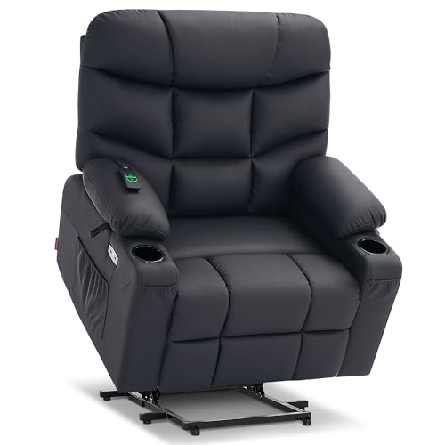 MCombo Oversized Power Lift Recliner Chair with Extended Footrest for Elderly People, Faux Leather R7289 (Black, Oversize)