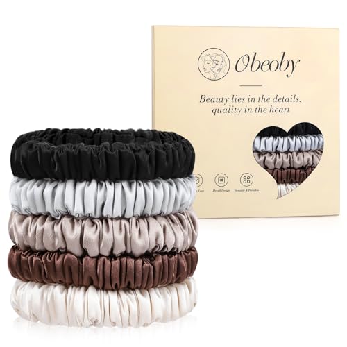 5 Pcs 19 Momme Pure Mulberry Silk Skinny Scrunchies and Ponytail ...