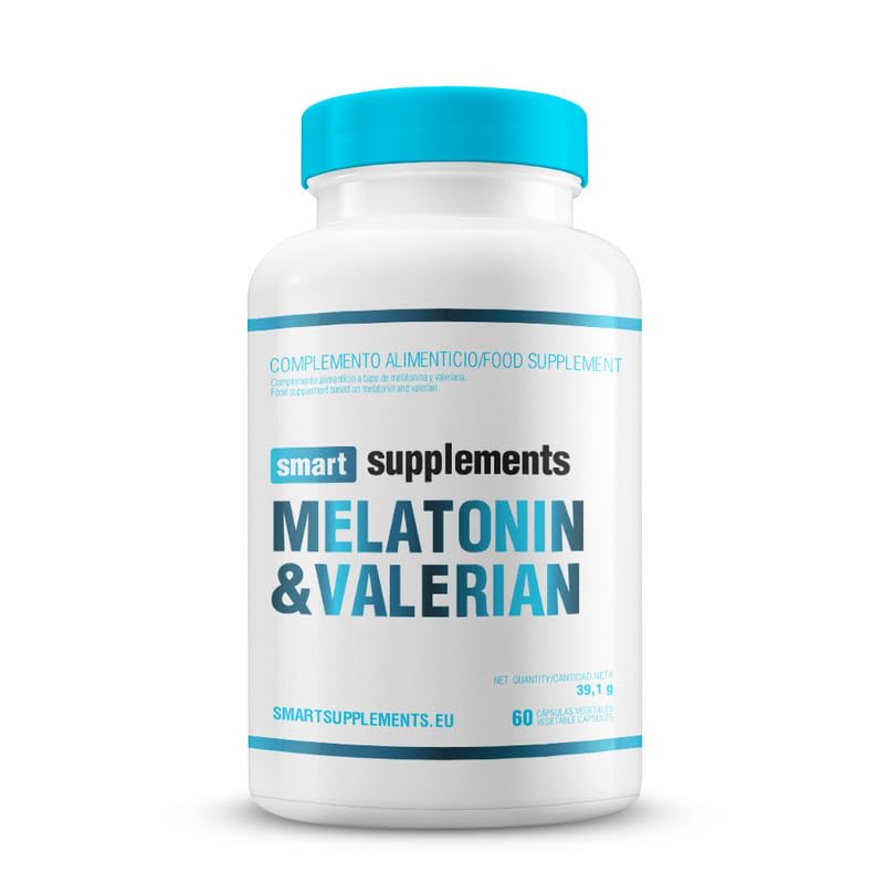 SMART SUPPLEMENTS - Melatonina y Valeriana - 60 Cápsulas Vegetales - Pastillas Naturales para Dormir Bien Adultos - Relajante Natural - Reduce el Tiempo para Conciliar el Sueño