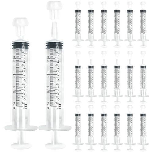 KMFYMPT Jeringas, 20 Piezas Jeringuilla 10ml, Jeringa de Plástico, Jeringa de Jardín, Jeringa de Líquido Reutilizable, con Tapa, para Laboratorios Científicos, Medición, Riego, Relleno, Filtración