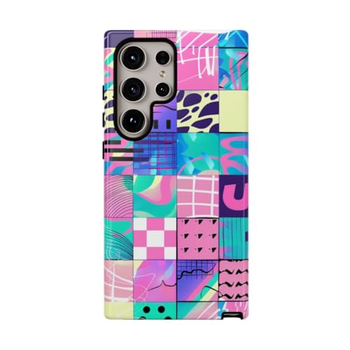 Coque rigide brillante Samsung S24 Ultra géométrique turquoise anti-rayures épurée