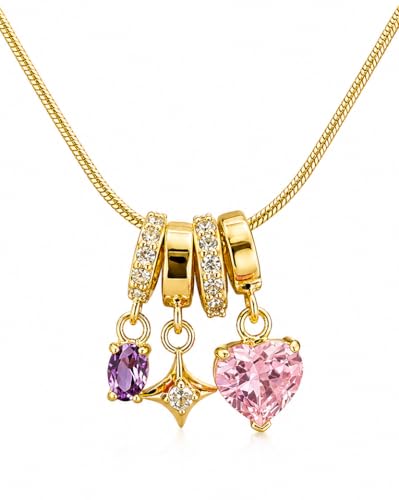 Image of Anti Tarnish Pendant Necklace for Women | Gold Plated Multi Stone Locket| 3 Stone Heart Charm Necklace
