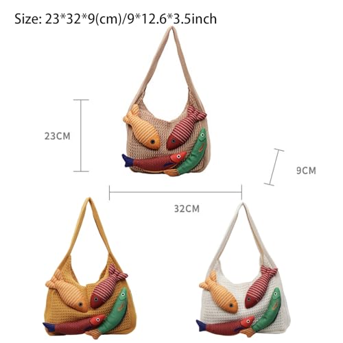 Bolso tote tejido con flecos 3D, gran capacidad, hombro miniatura 7