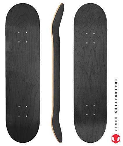 Venom Skateboards - Tabla de monopatín, 3 tamaños, color negro liso, negro, 19,7 cm