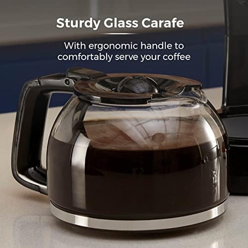 Tower T13001 10 Cup Coffee Maker with Keep Warm Function and Water Gauge, 1.25L, 1000W, Black,Silver/Black