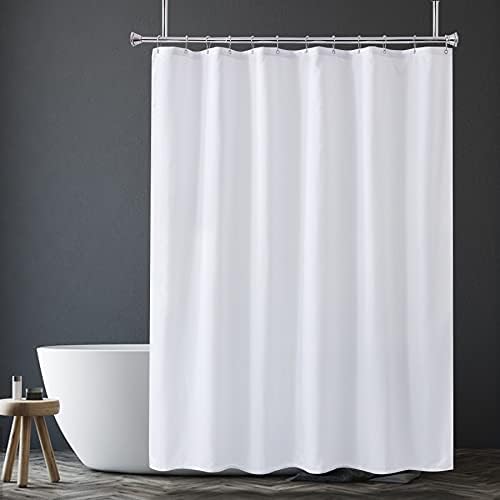 Amazer Extra Long Shower Curtain Liner Washable, 72 x 96 Inches, Fabric White Shower Liner with 2 Bottom Stones, Waterproof 2-in-1 Shower Curtain and Liner, 12 Grommet Holes, Hotel Quality, White