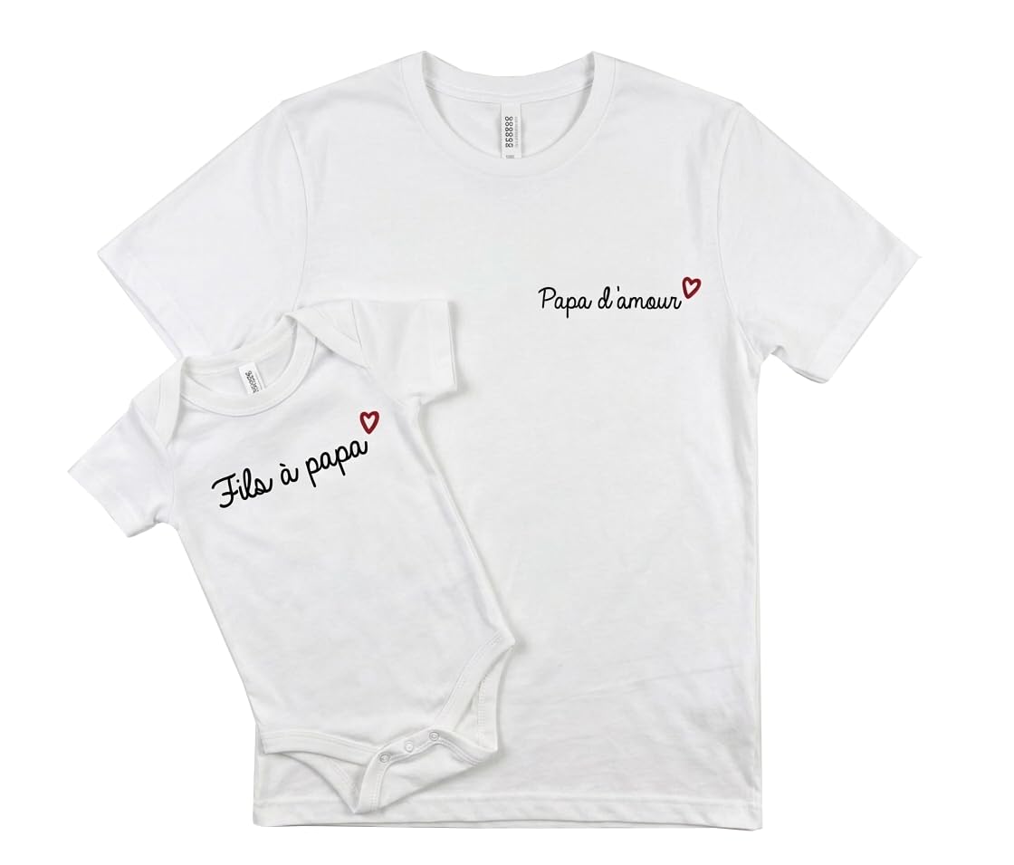 Ensemble Body bébé et Tee-Shirt Adulte, Blanc, L et 6-12 Mois