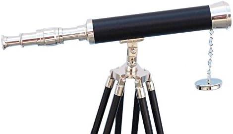 NauticalMart Floor Standing Brushed Nickel with Black Leather Harbor Master Telescope 18"