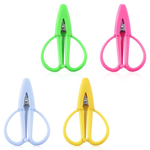 4pcs Mini Scissors Small Sharp Multipurpose Scissors with Protective Caps for Needlepoint Sewing Embroidery Travel DIY Paper Cutting & Precision Crafts (4 Colors)