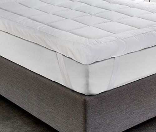 Brit Cotton Mattress Topper 4 Inch with deep Elasticized Corner Straps, Fluffy and Extra Soft Hypoallergenic Bed Mattress Toppers Pad, 137x190cm (WHITE, DOUBLE)