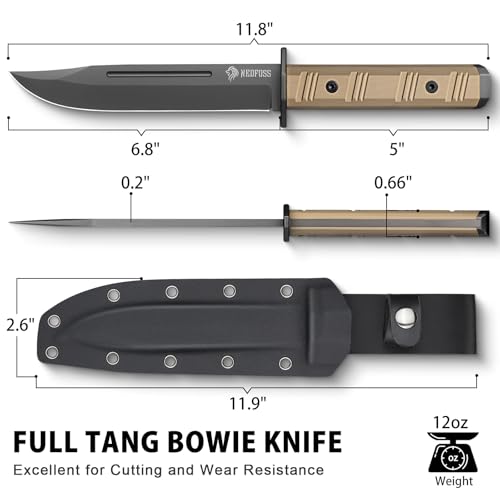 NedFoss BRAVE Fixed Blade Tactical Knife, 6.8" Full Tang Survival Knife with Kydex Sheath, D2 Steel Blade & Desert G10 Handle, Hunting/Camping Knife for Heavy-Duty Task, Outdoor Gifts for Men Women