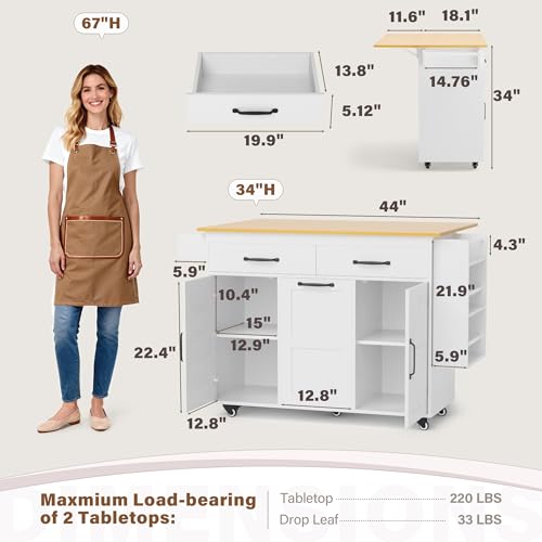 image for YESHOMY Kitchen Island on Wheels with Trash Cabinet, 56