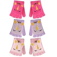 Fourluoo 3 Pcs Kids Unicorn Flip Gloves with Cover Winter Girls Fingerless Gloves Convertible Mittens for 4-7 Years