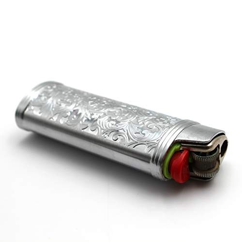 Lucklybestseller Metal Lighter Case Cover Holder Vintage Floral Stamped for BIC Full Size Lighter J6