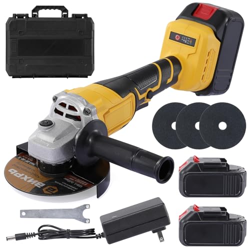 Geevorks Amoladora Angular de Batería de 125mm,21V Amoladora Angular sin Cable,9000rpm Motor Sin Escobillas, 4 Velocidades Regulables,2 Baterías,Empuñadura Auxiliar para Cortar, Moler